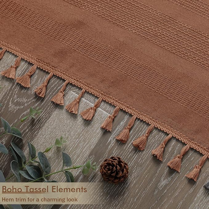 OVZME Terracotta Shower Curtain for Bathroom - Farmhouse Linen Textured Shower Curtain with Tassel, Rustic Striped Heavy Duty Vintage Country Bathroom Curtain, 72Wx72L Inches