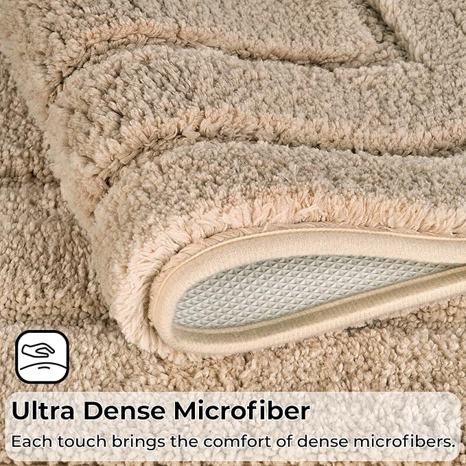 GRANNY SAYS Bathroom Toilet Rugs U Shaped, Bath Mats for Bathroom, Bath Rugs Non Slip Washable, Absorbent Microfiber Toilet Mat, Soft Plush Shaggy Bath Carpet, 20" x 24", Khaki
