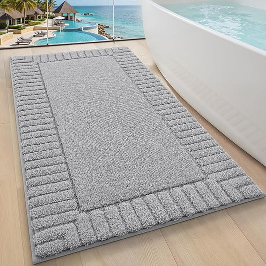 LUMI Bathroom Rugs Non Slip with Rubber Backing, Extra Soft Plush Microfiber Bath Rug Absorbent, Machine Washable Bath Mat Quick Dry for Tub, Shower, Hotel, Light Grey, 24"x43"