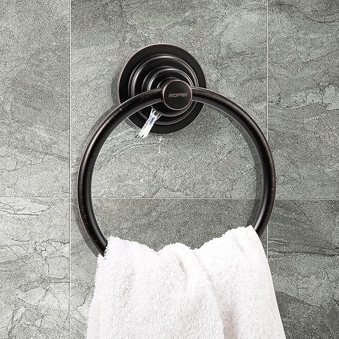 ORB No Dill Towel Ring, BOPai Vacuum Suction Cup Shower Washcloth Hand Towel Round Holder Bathroom