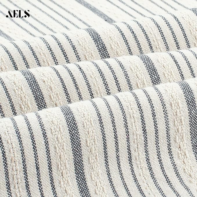 AELS Farmhouse Hanging Laundry Hamper with 2 Hooks, Washable Beige & Stripes Laundry Bag with Zipper & Wide Open Top, Over the Door Organizer for Dirty Clothes, Space Saving Storage