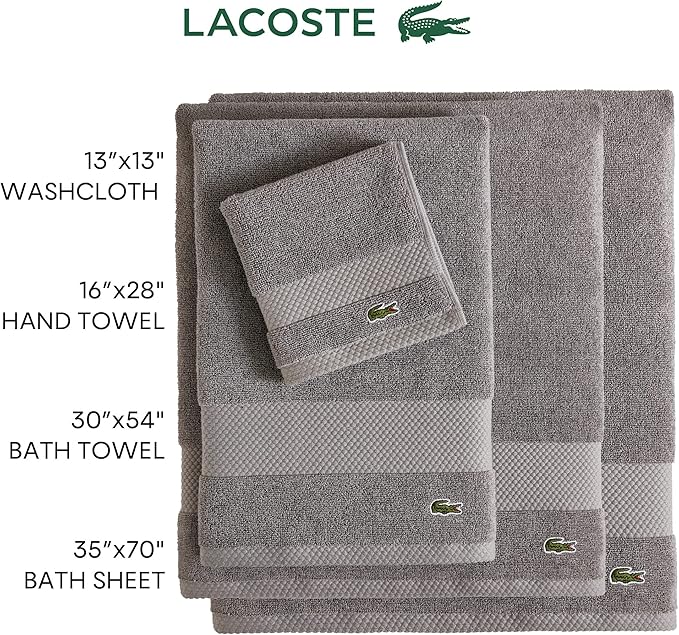Lacoste Heritage 100% Supima Cotton Bath Sheet, Micro Chip, 35" x 70" – Highly Absorbent & Quick Drying, Premium Super Soft Bath Towel, Bathroom Essential, Gift for All Occasions, Machine Washable