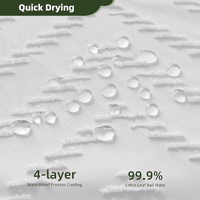 Extra Long Shower Curtains 72 x 84 Inches Tufted Chevron White Shower Curtains Fabric for Bathroom Modern Shabby Chic Waterproof Cloth Shower Curtain