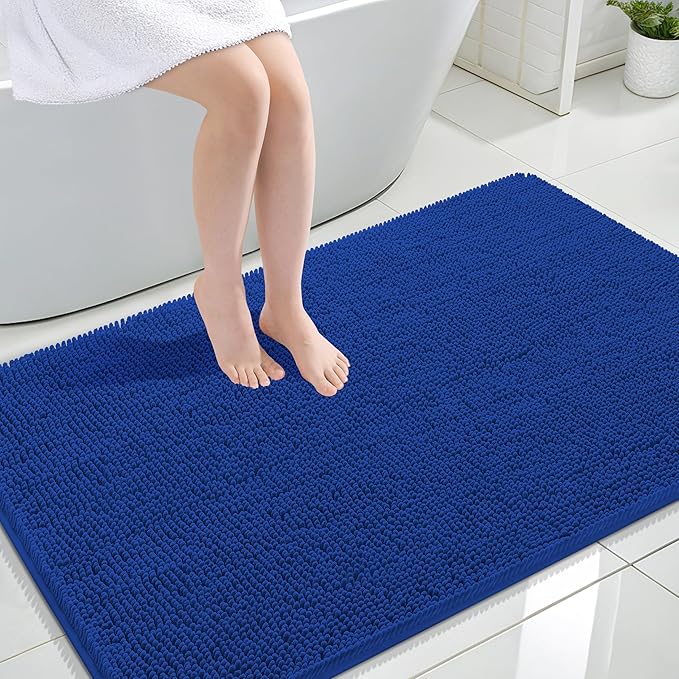 OLANLY Bathroom Rugs 47x32, Extra Soft Absorbent Chenille Bath Rugs, Rubber Backing Quick Dry, Machine Washable Bath Mats for Bathroom Floor, Tub and Shower, Home Decor Accessories, Royal Blue