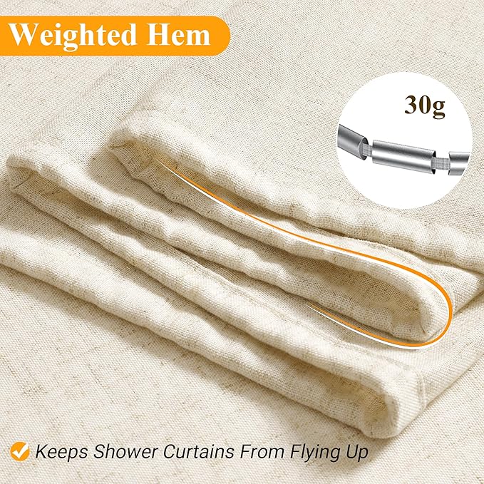 Naturoom Extra Wide Linen Shower Curtain 108x72 for Clawfoot Tub Country Boho Farmhouse Bath Decor Beige Shower Curtains for Bathroom Neutral Cloth Weighted Textured Fabric Bath Curtain, 108 Inch