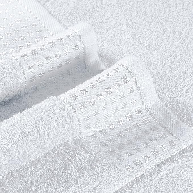 GLAMBURG 100% Cotton Ultra Soft 6 Pack Towel Set, Contains 2 Bath Towels 28x55 Inches, 2 Hand Towels 16x24 Inches & 2 Wash Coths 12x12 Inches, Compact Absorbent Lightweight & Quickdry - White