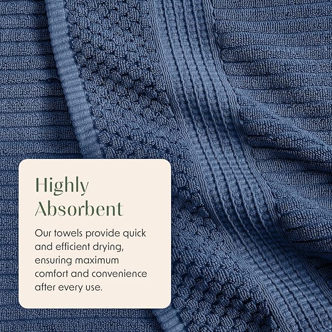 Springtree Home 100% Cotton Bath Towel Set | 6 Piece Set | Absorbent & Quick-Dry Bath Towels | Textured and Durable Cotton | Krista Collection - Navy