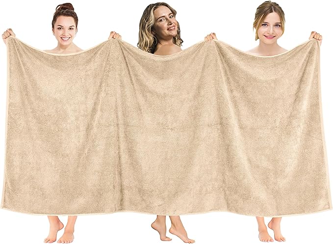 American Soft Linen 100% Cotton 600 GSM Turkish 40x80 Oversized Bath Towel Sheet, Extra Large Adult Towels for Bathroom, Beige Bath Sheet