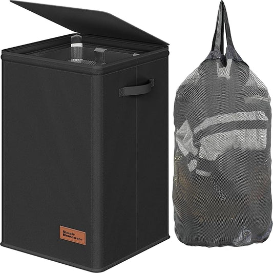 Simple Houseware Foldable Laundry Hamper Basket with Lid and Removable Bag, Black