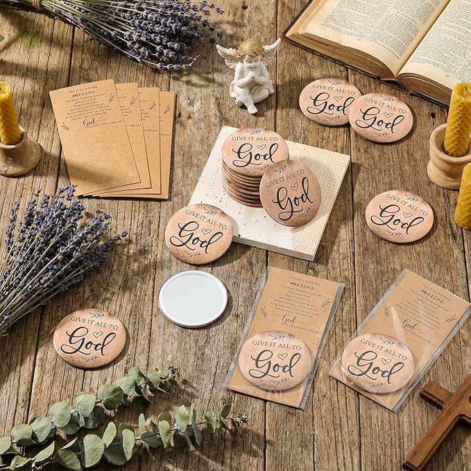 Landical 50 Sets Christian Gifts for Women Bulk Pocket Mirrors with Cards Bags for Mothers Day Stuffers Church Party Favors Religious Gift Bag Fillers, Give It All to God