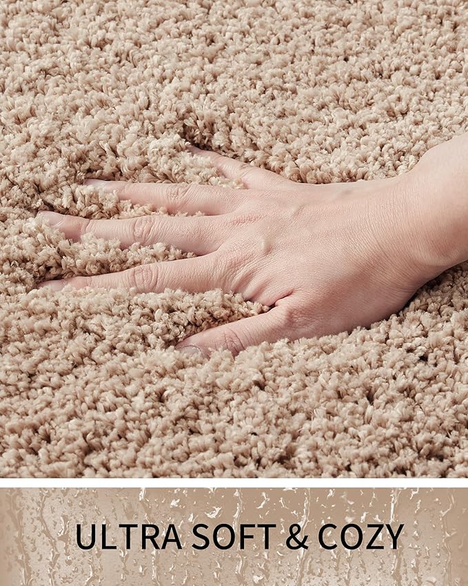 Bathroom Rugs Non Slip Washable 36x24, Ultra Thick Soft Microfiber Absorbent Bath Mats, High Density Foam Latex Non Slip Backing Bath Rugs, Fluffy Floor Carpet for Tub&Shower, Beige
