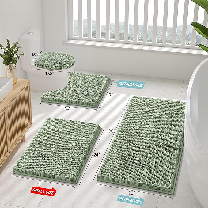 Smiry Luxury Chenille Bathroom Rugs 59x20, Extra Soft and Absorbent Shaggy Bath Mat, Machine Washable, Non-Slip Plush Carpet Runner for Tub, Shower, and Floor, Home Decor Accessories, Sage Green