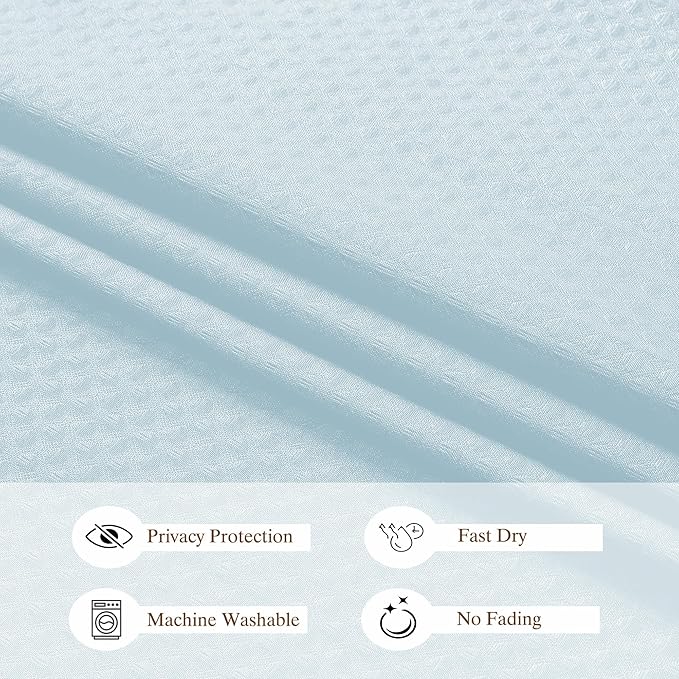 Aiyufeng Ice Blue Shower Curtains for Bathroom，Dot Like Embossed Textured Waterproof Soft Polyester Cloth Shower Curtain，Hotel Spa Machine Washable，72Wx72L