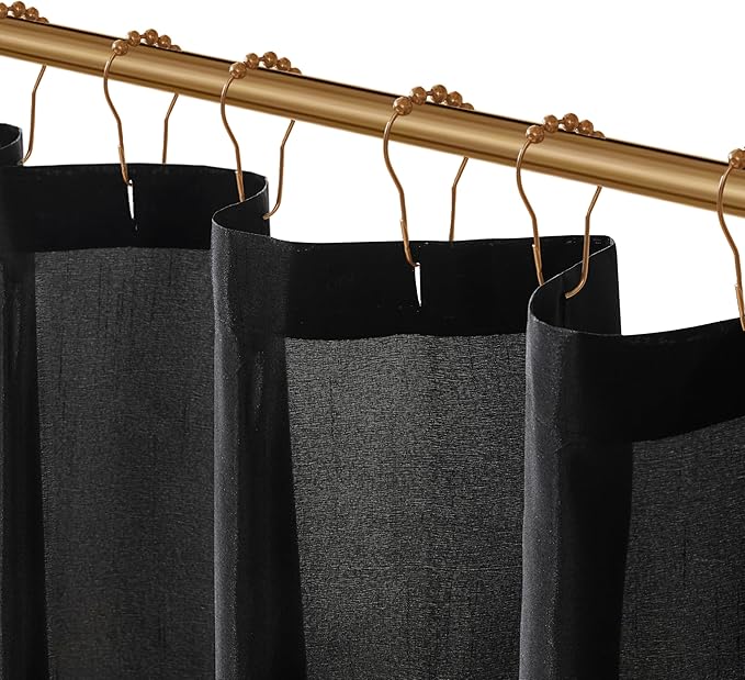 Madison Park Laurel Semi-Sheer Black Shower Curtain – Lightweight Faux Silk Fabric, 72x72 in, Light Filtering, Modern Style Bathroom Curtain Textured Tufting Detail Modern Mid-Century Bathroom Decor