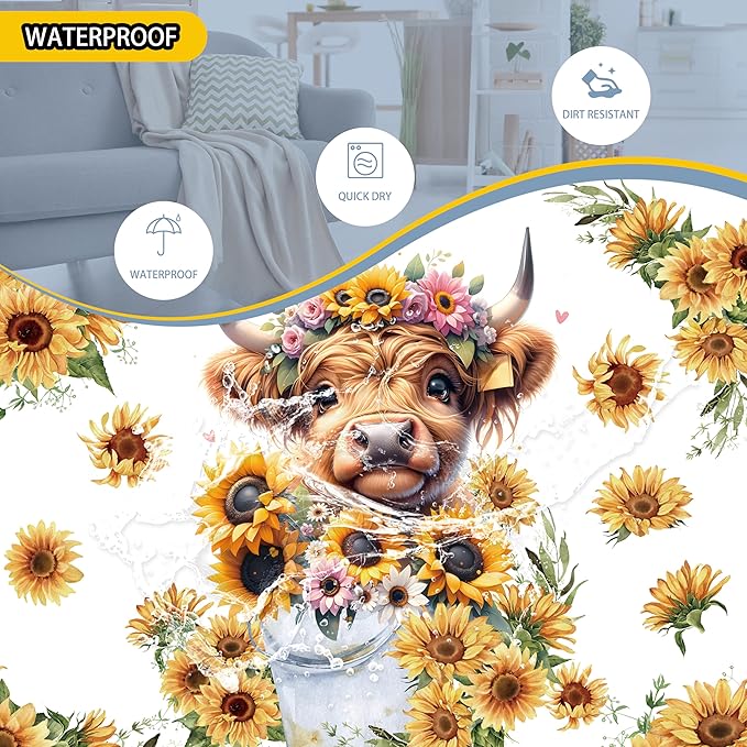 Highland Cow Laundry Basket Sunflower Flower Foldable Oxford Cloth Funny Tote Bag Laundry Hamper Clothes Storage Bucket Toy Organizer For Bathroom/Laundry Storage/Bedroom 18.9x16.5 Inch