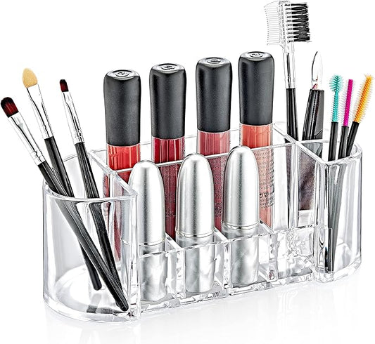 box up Makeup Organizer - 8 Compartments Lipstick Holder And Skin Care Desk Accessories, Cute Small Beauty Cosmetics Table Organizers For Women & Teen Girls, Pretty Lip Stick Gloss Storage Stand