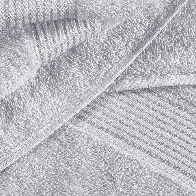 Elvana Home Ultra Soft 6 Pack Cotton Towel Set, Contains 2 Bath Towels 28x55 inch, 2 Hand Towels 16x24 inch & 2 Wash Coths 12x12 inch, Ideal for Everyday use, Compact & Lightweight - Light Grey