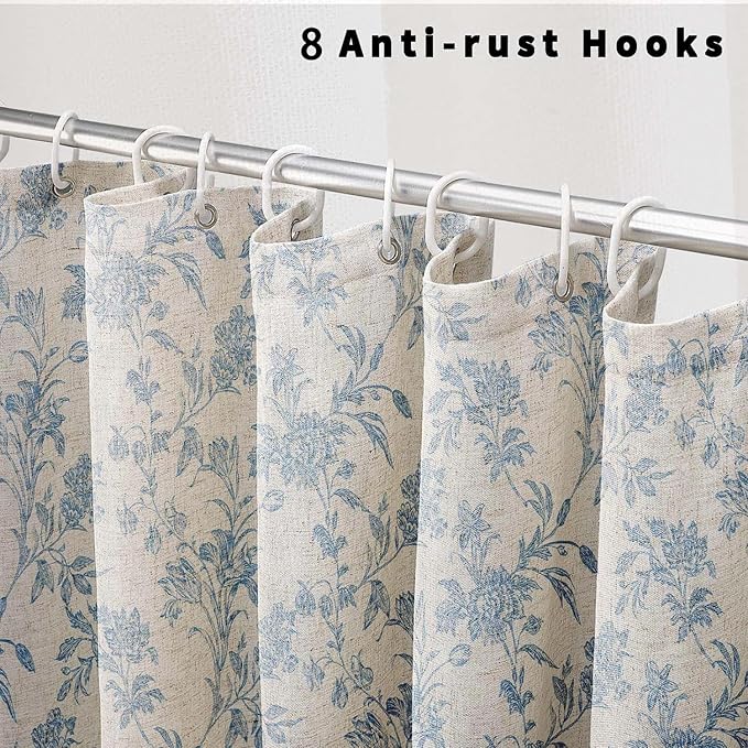 Blue Floral Shower Curtain Linen Cottagecore Shower Curtain for Bathroom 54" W x 78" L