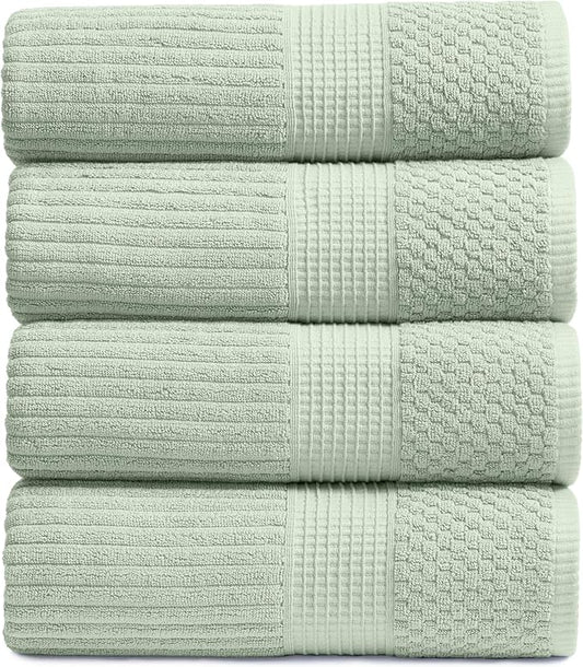 Springtree Home 100% Cotton Bath Towel Set of 4 | Super Soft & Absorbent with Quick-Dry Fibers | 4 Bath Towels | Textured and Durable Cotton | Krista Collection - Eucalyptus