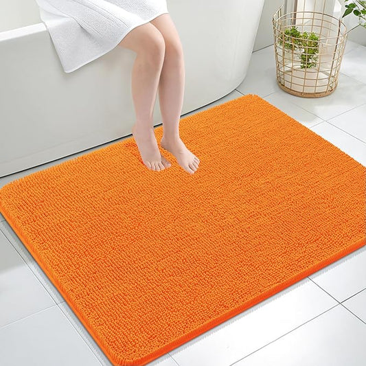 OLANLY Bathroom Rugs 40x32, Extra Soft Absorbent Chenille Bath Rugs, Rubber Backing Quick Dry, Machine Washable Bath Mats for Bathroom Floor, Tub and Shower, Home Decor Accessories, Orange