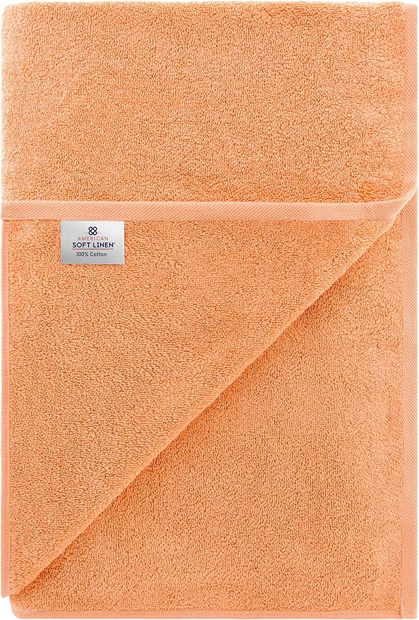 American Soft Linen 100% Cotton 600 GSM Turkish 40x80 Oversized Bath Towel Sheet, Extra Large Adult Towels for Bathroom, Malibu Peach Bath Sheet