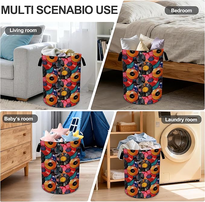 Vintage Music Laundry Basket Storage Bin Foldable Laundry Hamper Clothes Storage Bucket Organizer 19.6x15.7 Inch For Laundry Room/Bedroom/Bathroom
