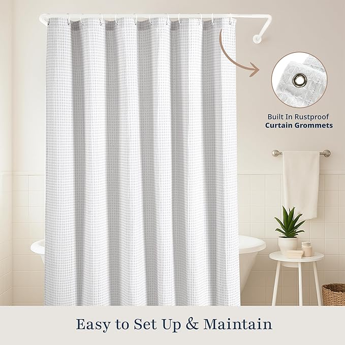 LANE LINEN Classic Hotel Shower Curtain for Bathroom - 72W x 72H - Luxury Waffle Weave - Heavyweight Fabric That Hangs Well, Water Repellent & Quick Dry - Header with Stainless Steel Grommets - White
