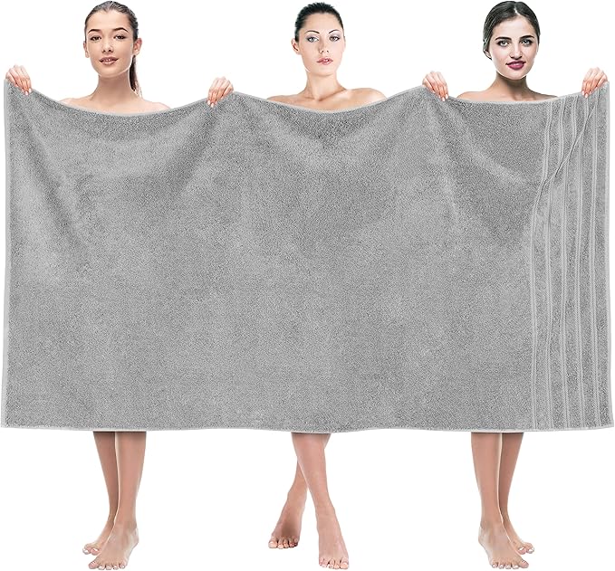 American Soft Linen 35x70 Jumbo Large Bath Towel, 600 GSM 100% Cotton Turkish Bath Sheet, Oversized Luxury Bath Towel for Bathroom Beach and Pool, Light Grey