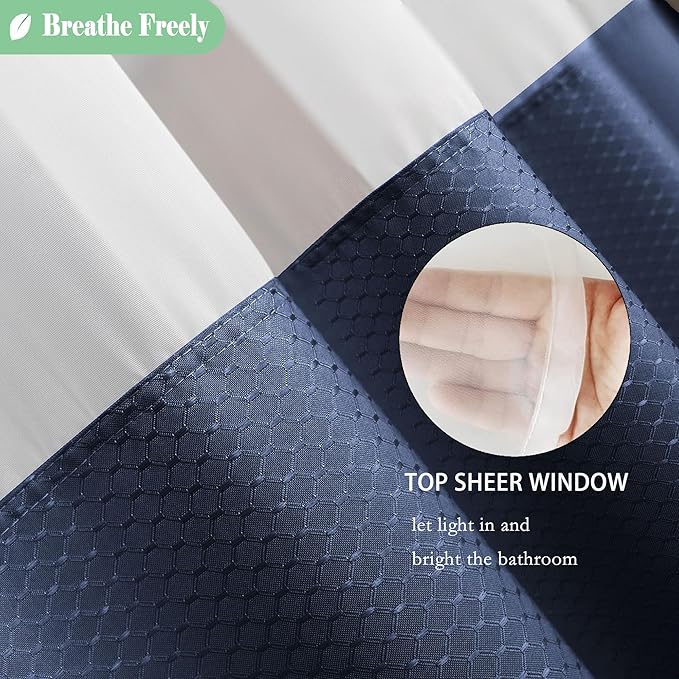 UFRIDAY Waffle Weave Fabric Shower Curtain with Mesh Window, Heavy Duty Decorative Bathroom Curtain, Water-Repellent 84 inch Long Shower Curatin for Bathroom,Extra Long Shower Curtain 72x84 inches