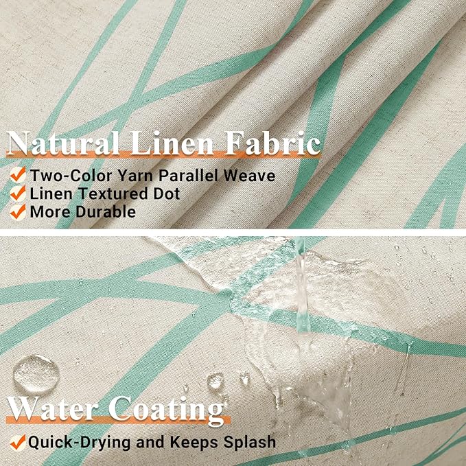 Mint Green Modern Farmhouse Linen Shower Curtain, Country Cottage Bathroom Decor Striped Minimal Boho Textured Linen Shower Curtain Set with Hooks, 72x72