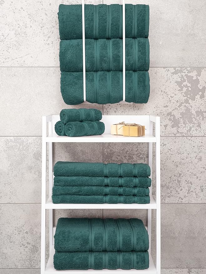 American Soft Linen Luxury 4 Piece Bath Towel Set, 600 GSM 100% Cotton Turkish Bath Towels for Bathroom, 27x54 in Extra Large Bathroom Shower Towels, Teal