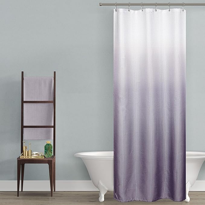 Mrs.Naturall Grey Purple Small Shower Curtain 36x72 for Bathroom Ombre White and Gray Purple Plastic Shower Curtian Liner Hooks for Stall