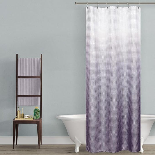 Mrs.Naturall Grey Purple Small Shower Curtain 36x72 for Bathroom Ombre White and Gray Purple Plastic Shower Curtian Liner Hooks for Stall