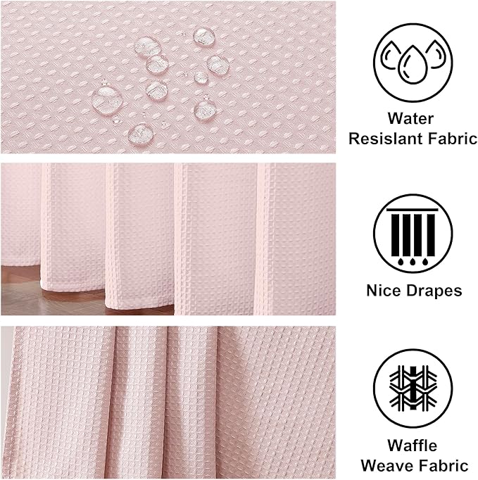 OWENIE Blush Waffle Weave Fabric Shower Curtain, Textured Heavy Cloth Shower Curtains for Bathroom, Water Repellent Soft Hotel Spa Luxury Elegant Bath Curtain, Machine Washable, Blush, 72x78 Inch