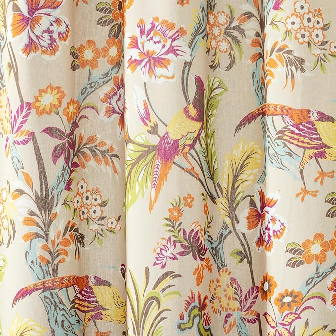 Lush Decor Dolores Linen Textured Shower Curtain Single 72" W x 72" L Neutral & Multi - Floral Shower Curtains for Bathroom - Bathroom Curtain