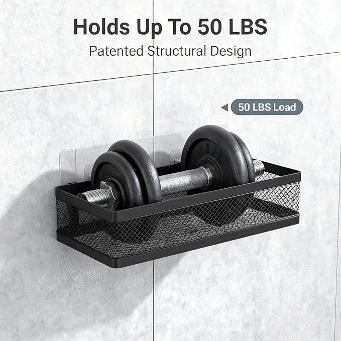PUSDON Hanging Storage Baskets Organizer Wall Mount, Metal Wire Storage Bin Rack for Kitchen Bathroom Shower Spice Shelf Home Decor Essentials Black-2 Packs (Netting)