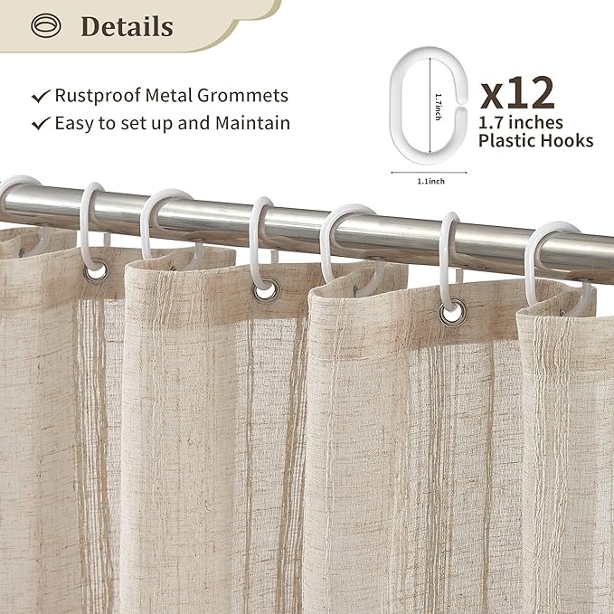 36" x 72" Stall Shower Curtain Linen Boho Shower Curtain Rustic Striped French Country Shabby Chic Shower Curtains for RV and Hotel, Beige