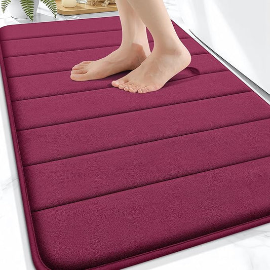 OLANLY Memory Foam Bath Mat 34x21, Super Soft Absorbent Bathroom Rugs, Quick Dry, Machine Washable Shower Floor Rugs, Bathmat Carpet, Bathroom Home Decor Accessories, Burgundy