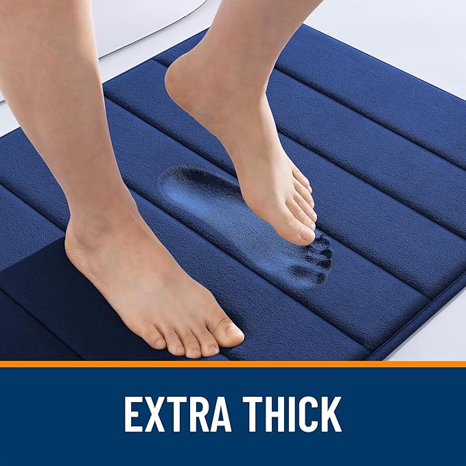 OLANLY Memory Foam Bath Mat 59x35, Super Soft Absorbent Bathroom Rugs, Quick Dry, Machine Washable Shower Floor Rugs, Bathmat Carpet, Bathroom Home Decor Accessories, Twilight Sapphire