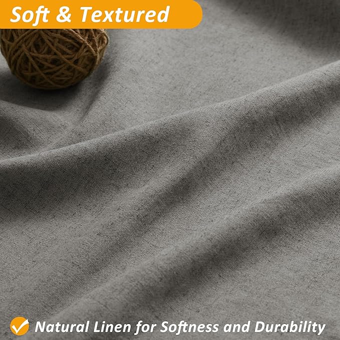 Naturoom Grey Linen Shower Curtain with Fabric Snap in Liner Set Rustic Style Farmhouse Shower Curtains for Bathroom Heavy Duty Burlap Cloth Double Bath Curtains with See Through Top Window 72x80