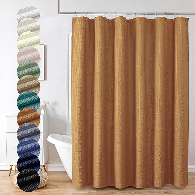 OVZME Berry Gold Shower Curtain, Embossed Textured Fabric Shower Curtain for Bathroom - Soft Cloth & Hotel Spa Luxury, Water Repellent, Machine Washable Shower Curtain, 72X72