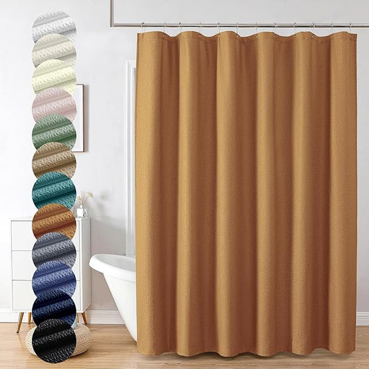 OVZME Berry Gold Shower Curtain, Embossed Textured Fabric Shower Curtain for Bathroom - Soft Cloth & Hotel Spa Luxury, Water Repellent, Machine Washable Shower Curtain, 72X72