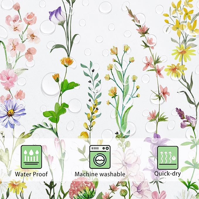 Floral Flower Shower Curtain Pretty Wildflower Bathroom Shower Curtain Set Boho Cute Shower Curtains Cloth Fabric Shower Curtain