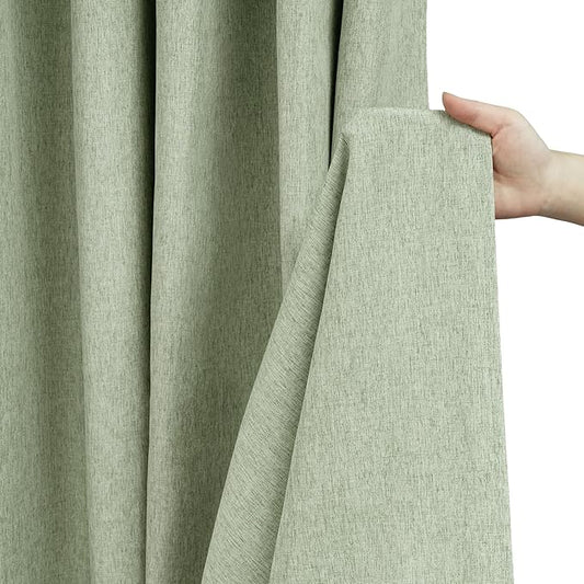Natural Sage Green Linen Look Fabric Shower Curtain, Heavy Duty Faux Linen Textured Shower Curtain Water-Resistant, 72 x 72 Inch Soothing Forest Green Farmhouse Bathroom Decor Shower Curtains
