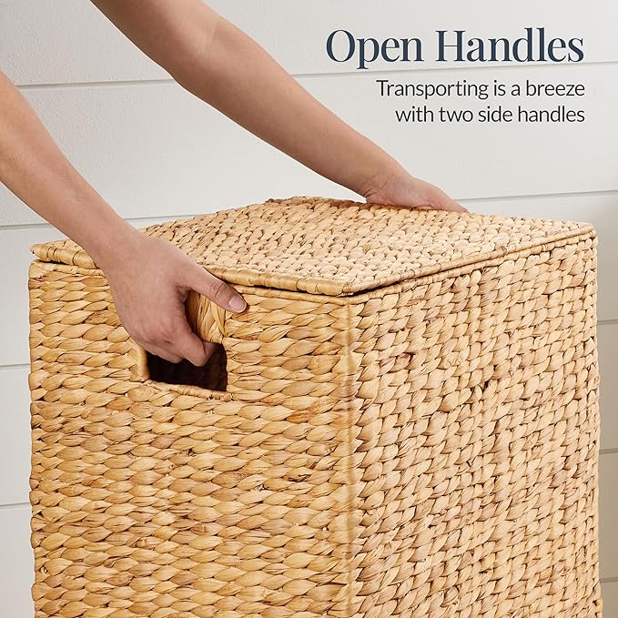 Best Choice Products Large Laundry Hamper w/Lid, Handwoven Laundry Basket, w/Removable Liner & Built-in Handles for Bathroom, Bedroom & Laundry Room, 26 Gal - Natural