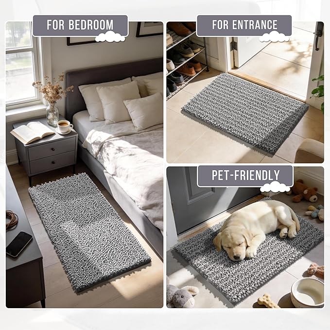 Yimobra Bathroom Runner Rug 70x24 Inch - Extra Long Non Slip Chenille Bath Mat, Soft & Absorbent, Machine Washable Shaggy Hallway Carpet for Vanity Tub Shower, Gray Home Decor Accessories