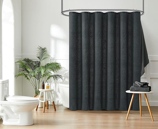 Luxury Dobby Weave Heavy Weight CVC Poly Cotton Blended Fabric Shower Curtain Elegant Hotel Style Fabric for Bathroom, Water Repellent, Machine Washable Dark Gray Charcoal 70x72