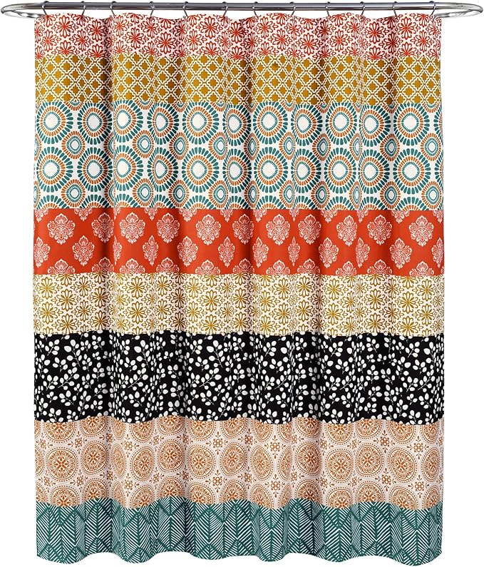 Lush Decor Shower Curtain, Turquoise & Orange | Bohemian Stripe | 72"W x 72"L | Pack of 6