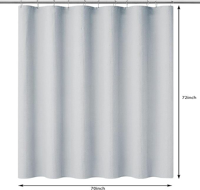 Luxury Waffle Weave Shower Curtain Elegant Hotel Style Fabric for Bathroom, Water Repellent, Machine Washable Light Grey Waffle