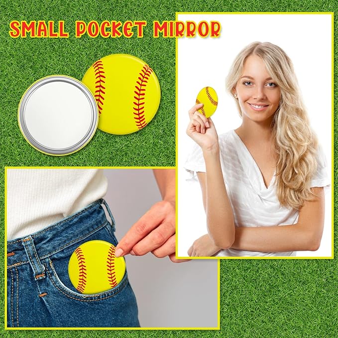 Taiyin 18 Pcs Softball Gifts for Girls Team Compact Mirror Accessories Softball End of Season Goodie Bags Fillers Women Sport Party Supplies Round Pocket Portable Makeup Mirror 2.76 Inch
